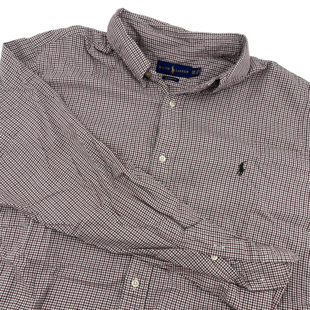 Ralph Lauren Golf Tilden Check Button Down Shirt Cotton Long Sleeve Size L